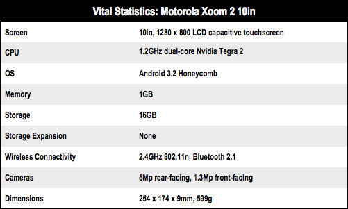 Motorola Xoom 2 10in Android tablet specs