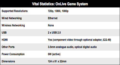 OnLive cloud gaming system specs