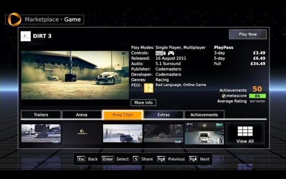 OnLive cloud gaming system UI