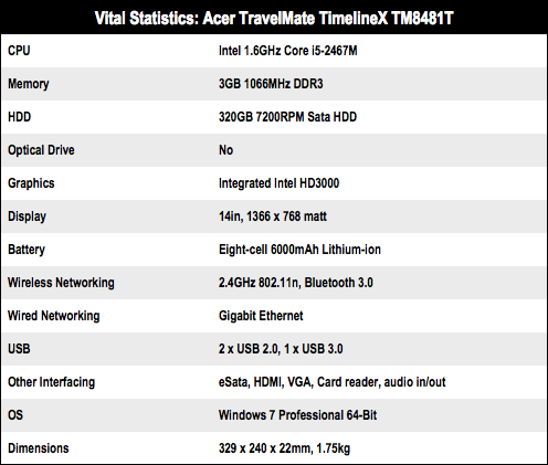 Acer TravelMate Timeline X TM8481T 14in Core i5 notebook