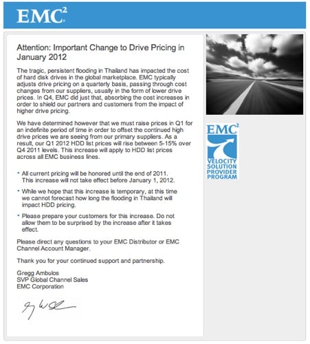 EMC HDD price rise letter