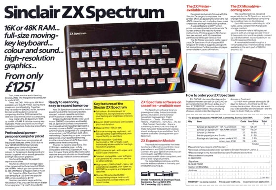 Sinclar ZX Spectrum advert