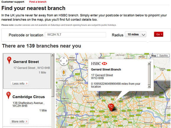 HSBC branch search shows accuracy to 17 decimal places