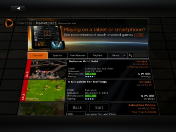 OnLive cloud gaming app