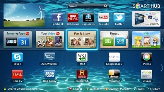 Samsung Smart Hub UI for smart TVs
