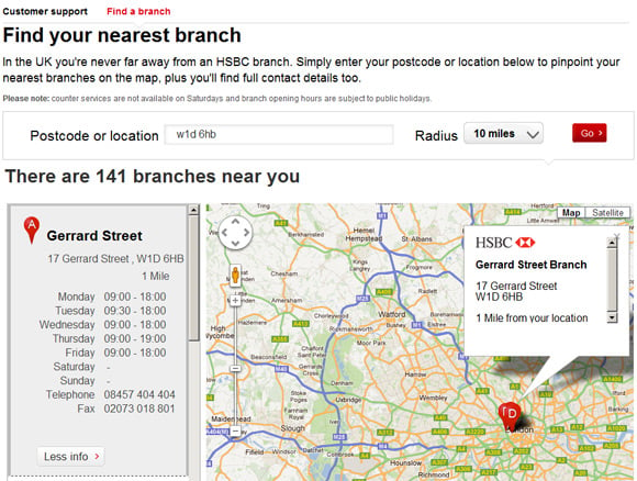 Distance to Gerrard Street branch of HSBC now 1 mile