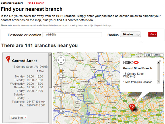 Distance to Gerrard Street branch of HSBC now 1 mile