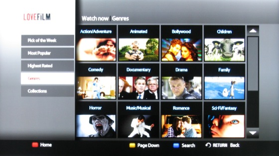 Lovefilm streaming service screenshot on Samsung