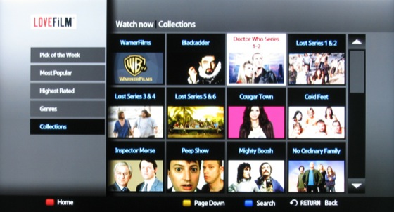 Lovefilm streaming service screenshot on Samsung