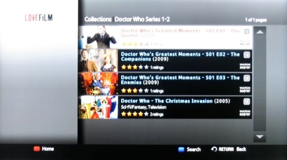 Lovefilm streaming service screenshot on Samsung