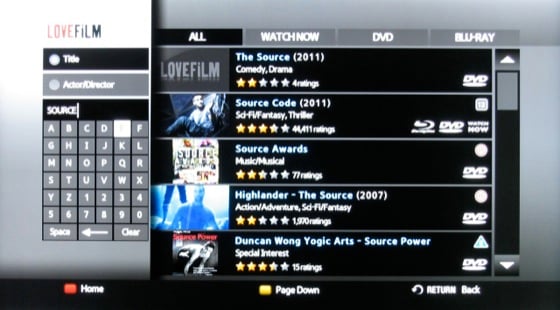 Lovefilm streaming service screenshot on Samsung