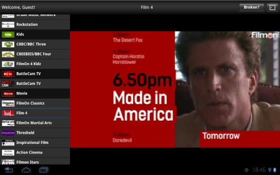 FilmOn Android app screenshot