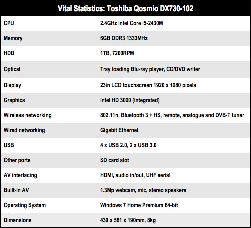 Toshiba Qosmio DX730-102 all-in-one desktop PC