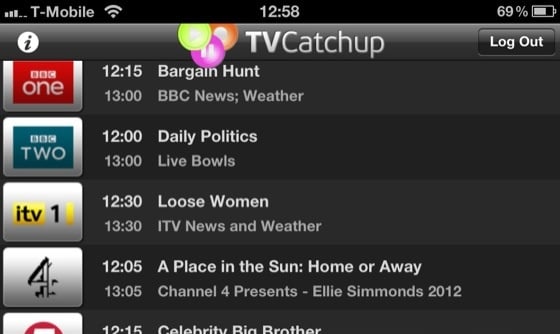 TVcatchup iOS app screenshot