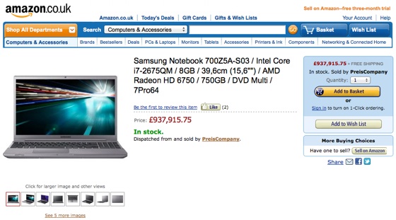 PreisCompany's pricey laptop on Amazon