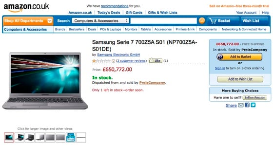 PreisCompany's pricey laptop on Amazon