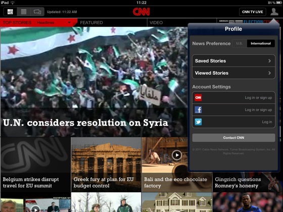 CNN iOS app iPad screenshot