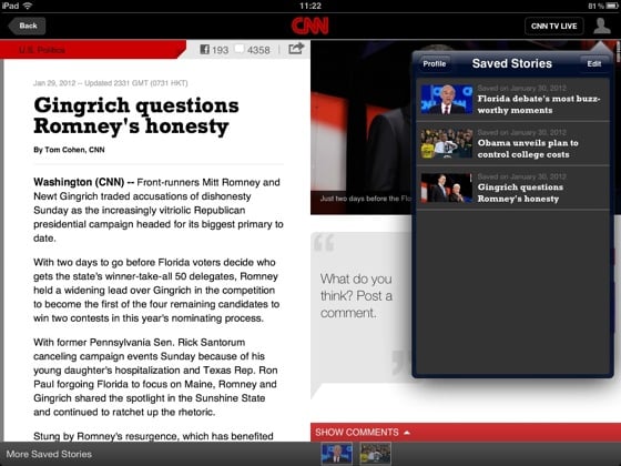 CNN iOS app iPad screenshot