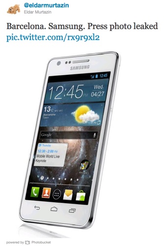 Twitter pic of Samsung Galaxy S II Plus