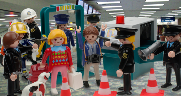 Our happy travellers surrounded by armed police at LAX