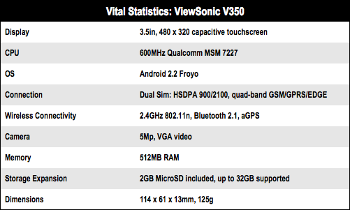 ViewSonic V350 dual Sim Android smartphone