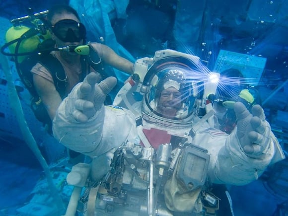 NASA astronaut Mike Fossum in spacewalk training