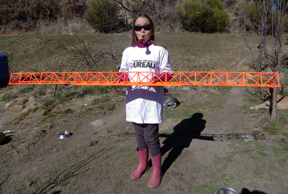 Apprentice boffin Katarina poses with the finished truss