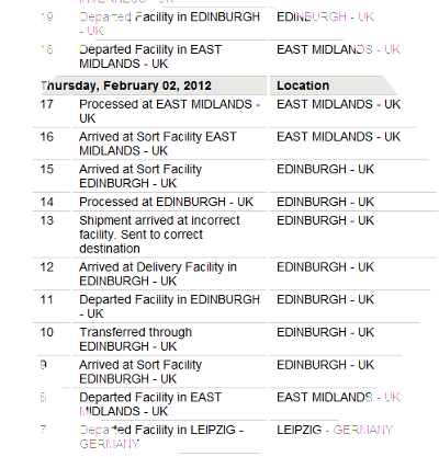 Capture of DHL's disappointing delivery