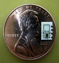 A fully wireless locomotive implant capable of moving at 0.53cm/s sitting on a penny