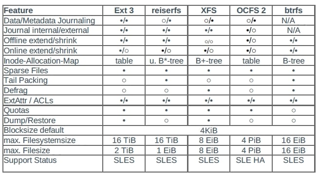 SUSE Linux Enterprise Server 11 SP2 file systems