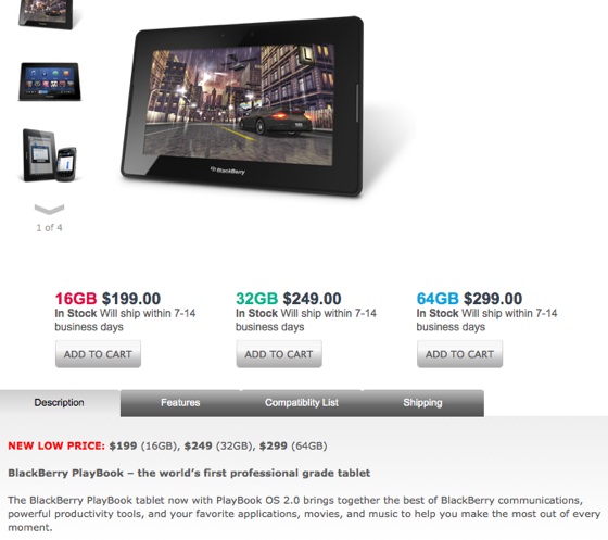 RIM BlackBerry PlayBook 'new' pricing