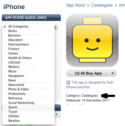 Catalogs category, credit iTunes screengrab