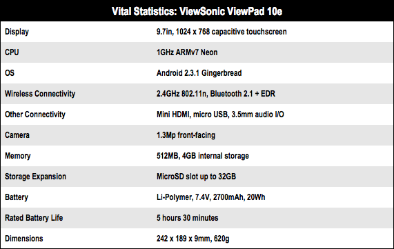 Viewsonic Viewpad 10e Android tablet