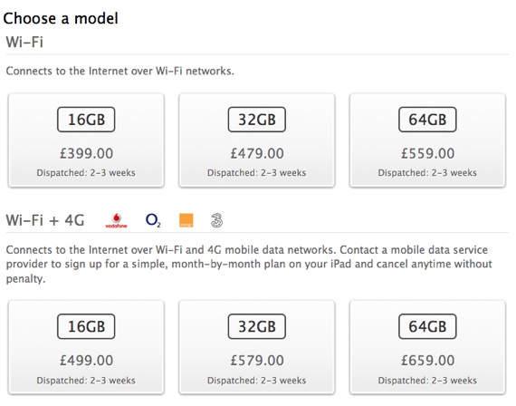 Apple UK iPad 3 shipment estimates