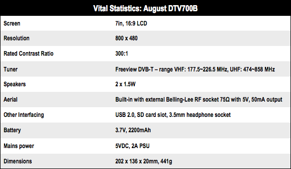 August DTV700B portable Freeview TV and DVR