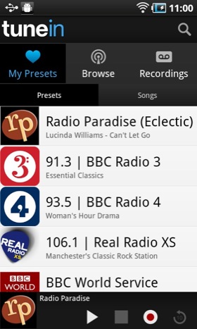 TuneIn Pro Android app screenshot