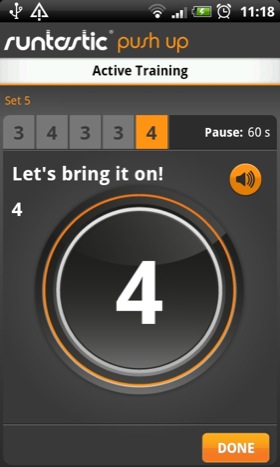 Runtastic Push Up Android app screenshot