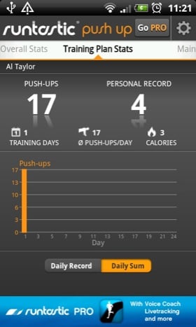 Runtastic Push Up Android app screenshot