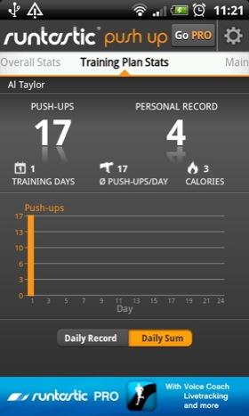 Runtastic Push Up Android app screenshot