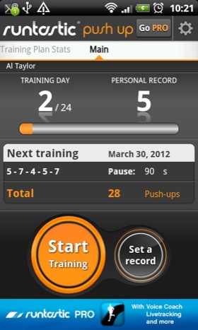 Runtastic Push Up Android app screenshot