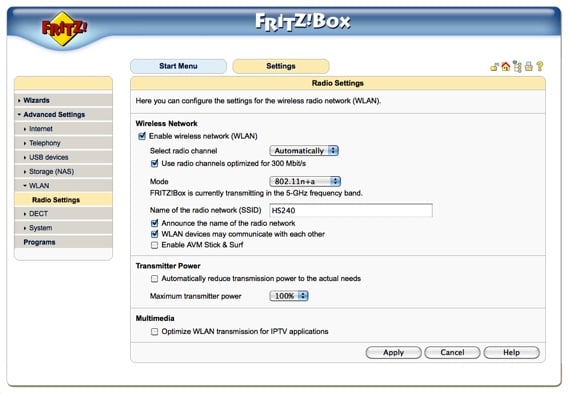 FritzBox radio settings