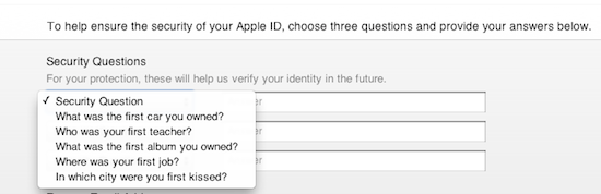 iTunes security question 1