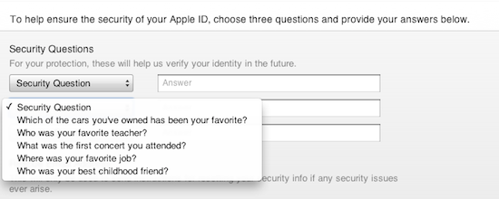 iTunes security question 2