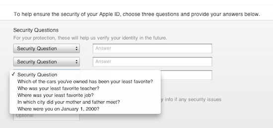 iTunes security question 3