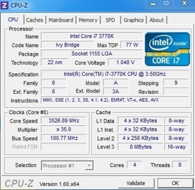 Intel Core i7-3770K processor stock CPU-Z readout