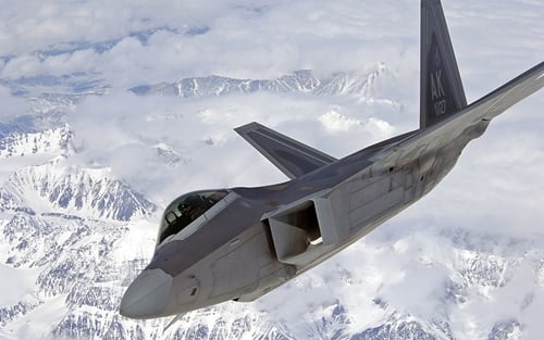 F22 over mountain