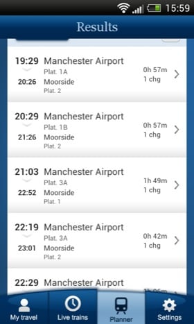 National Rail Enquiries Android app screenshot