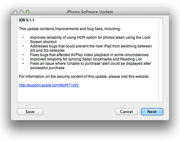 iOS 5.1.1 update information