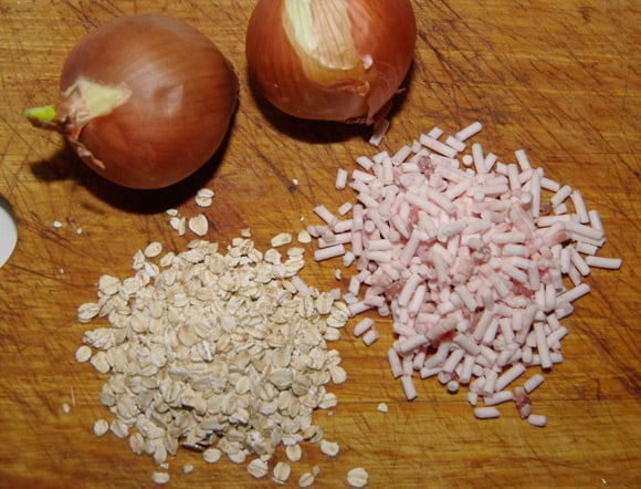 Suet, oats and onion - mealy pudding ingredients