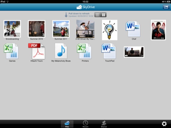 Skydrive iOS app screenshot